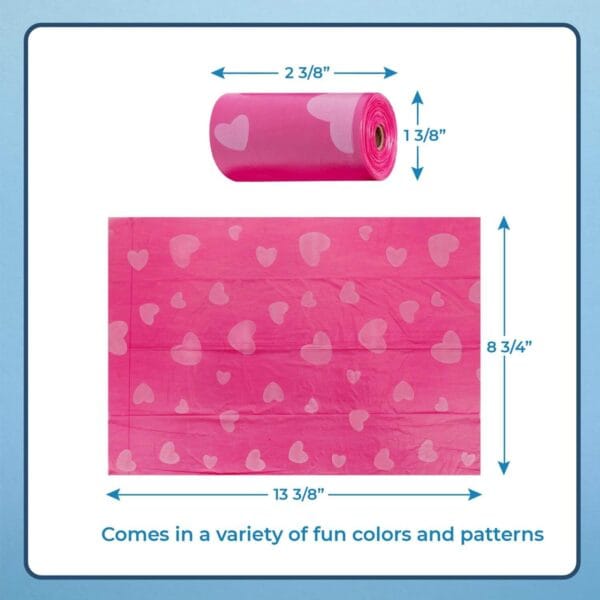 Measuring the size of Best Pet Supplies pink leak-proof best dog poop bags for ideal waste disposal fit