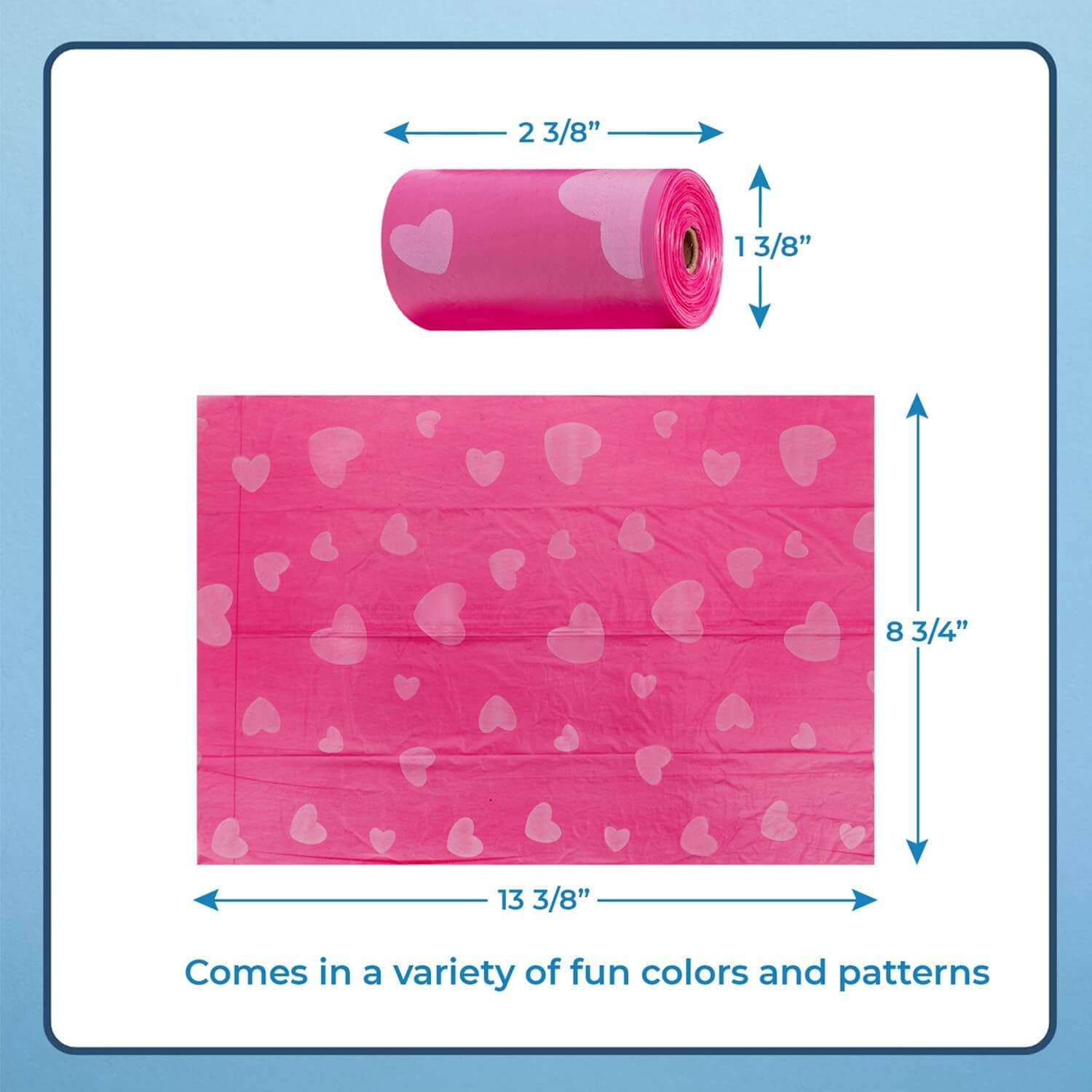 Measuring the size of Best Pet Supplies pink leak-proof best dog poop bags for ideal waste disposal fit