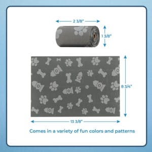 Measuring the size of Best Pet Supplies gray leak-proof dog poop bags to ensure an ideal fit for waste disposal