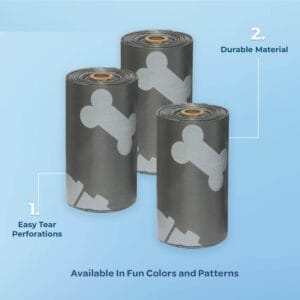 Three rolls of Best Pet Supplies tough, leak-proof gray dog poop bags for efficient waste cleanup.