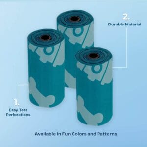 Three rolls of Best Pet Supplies durable, leak-proof turquoise (green) dog poop bags for quick and reliable waste disposal
