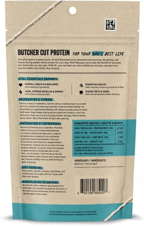 High-Protein Vital Essentials Freeze-Dried Raw Beef Liver Dog Treats for Dogs
