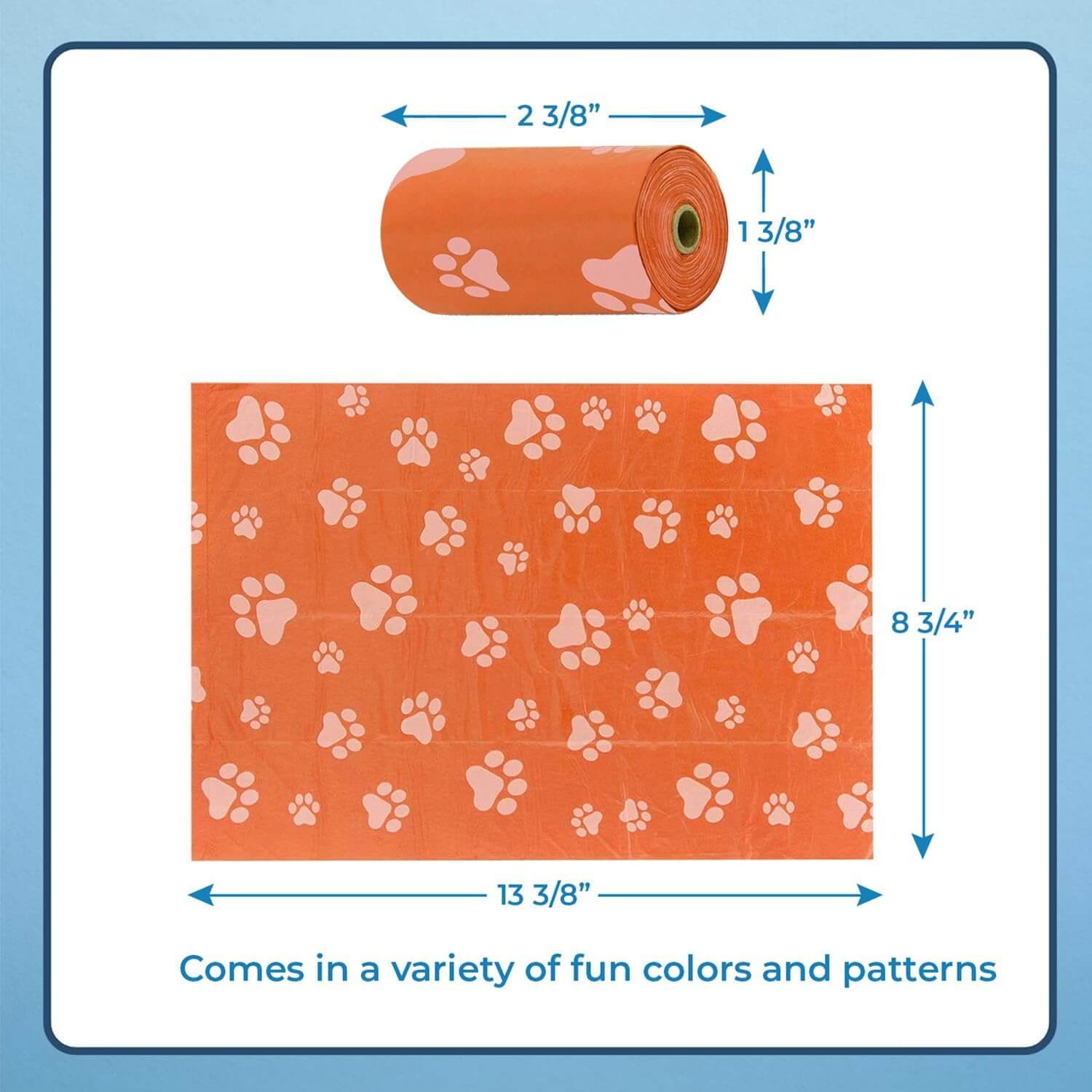 Measuring the size of Best Pet Supplies orange leak-proof dog poop bags for a perfect fit for waste disposal