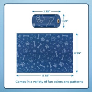 Measuring the size of Best Pet Supplies blue leak-proof dog poop bags to ensure a precise fit for waste disposal