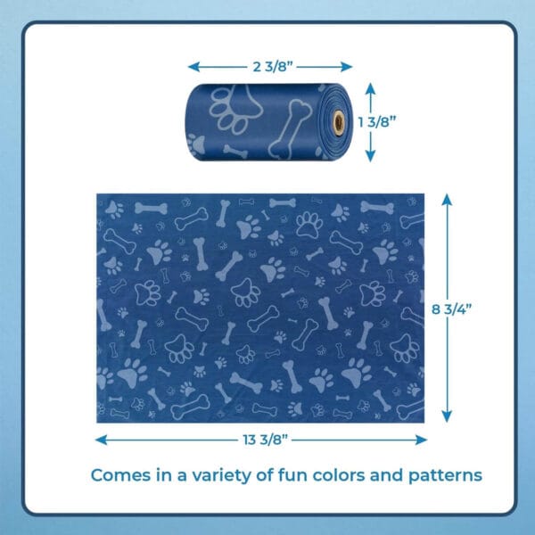 Measuring the size of Best Pet Supplies blue leak-proof dog poop bags to ensure a precise fit for waste disposal