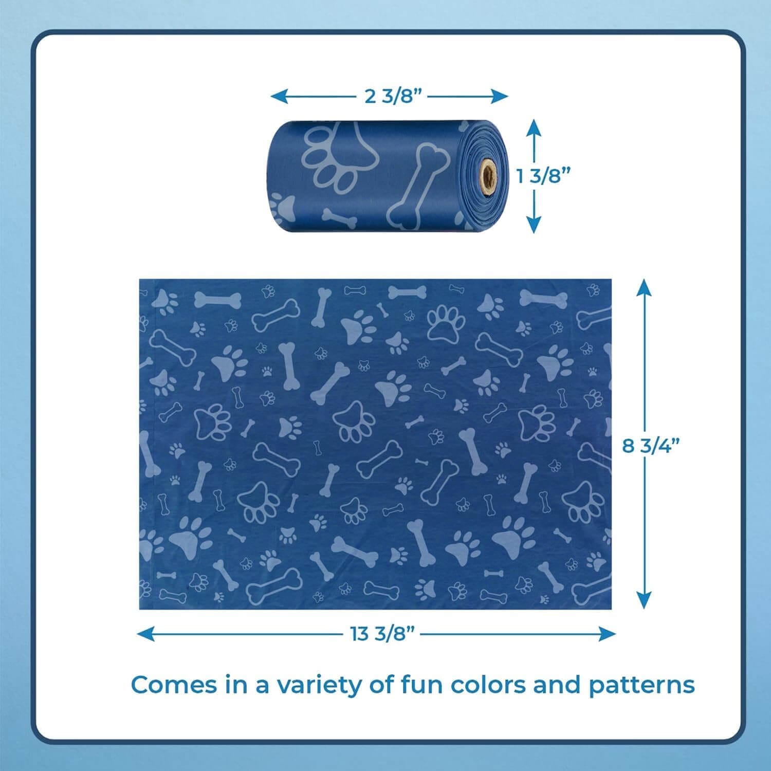 Measuring the size of Best Pet Supplies blue leak-proof dog poop bags to ensure a precise fit for waste disposal