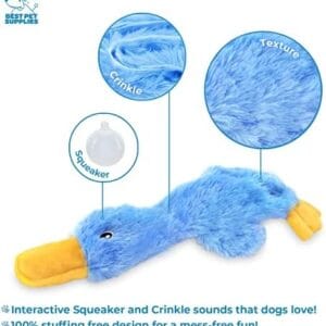 Mess-Free Blue Duck Squeaky Chew Toy for Dogs – Crinkle Design for Small to Large Dogs