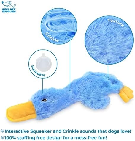 Mess-Free Blue Duck Squeaky Chew Toy for Dogs – Crinkle Design for Small to Large Dogs